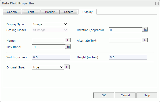 Data Field Properties dialog box - Image Display Type