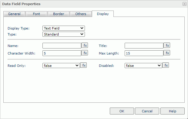 Data Field Properties dialog box - Text Field Display Type