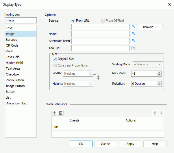 Display Type dialog box - Image