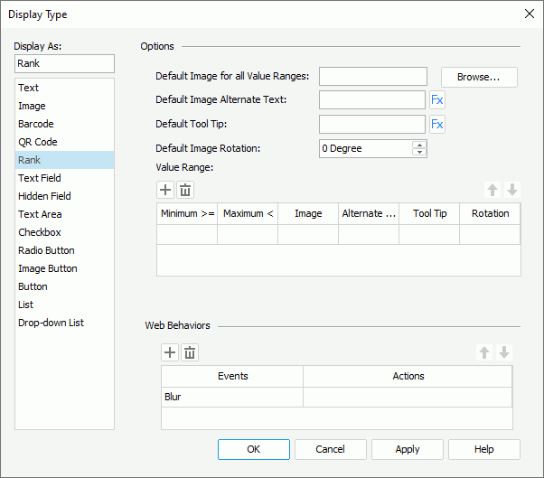 Display Type dialog box - Rank