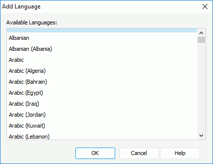 Add Language dialog box