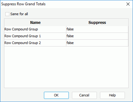 Suppress Row Grand Totals dialog box