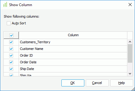 Show Column dialog box