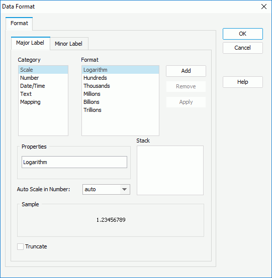 Data Format dialog box - Major Label tab