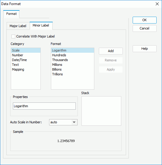 Data Format dialog box - Minor Label tab