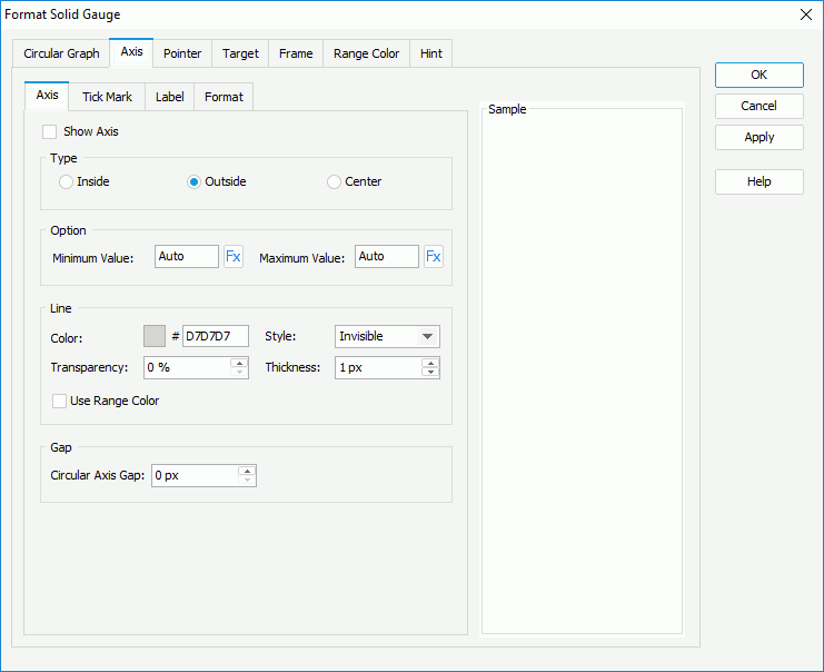Format Solid Gauge dialog box - Axis - Axis1