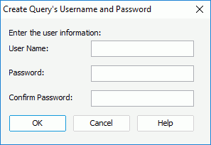 Create Query's Username and Password dialog box