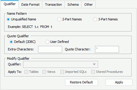 JDBC Connection Options - Qualifier