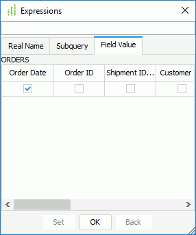 Expressions dialog box - Field Value tab