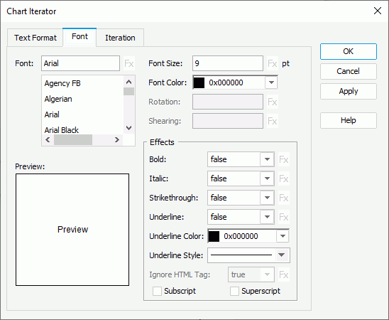 Chart Iterator dialog box - Font