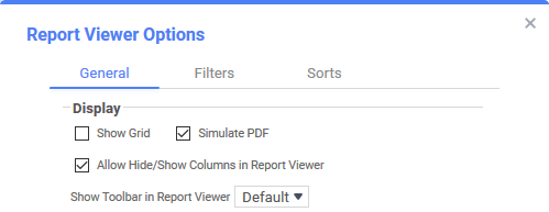 General Report Viewer options