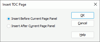 Insert TOC Page  dialog box