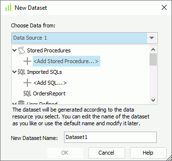New Dataset dialog box
