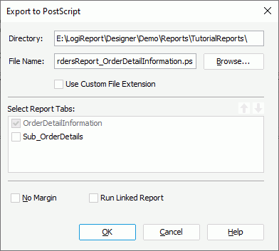 Export to PostScript dialog box