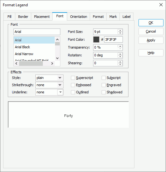 Format Legend dialog box - Font