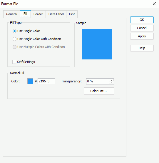 Format Pie dialog box - Fill tab