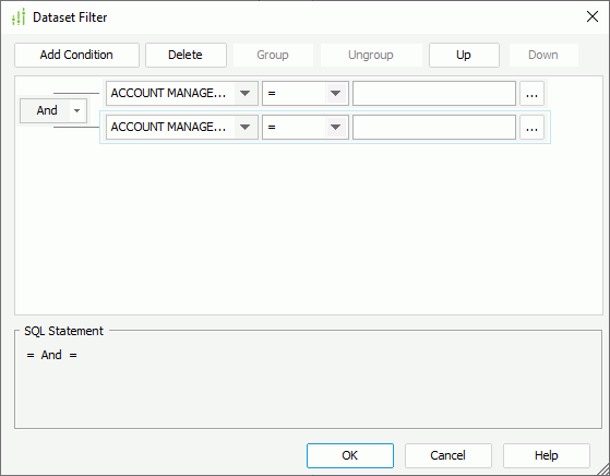 Dataset Filter dialog box - Query Based