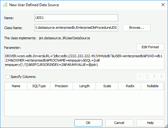 Add User Defined Data Source dialog box