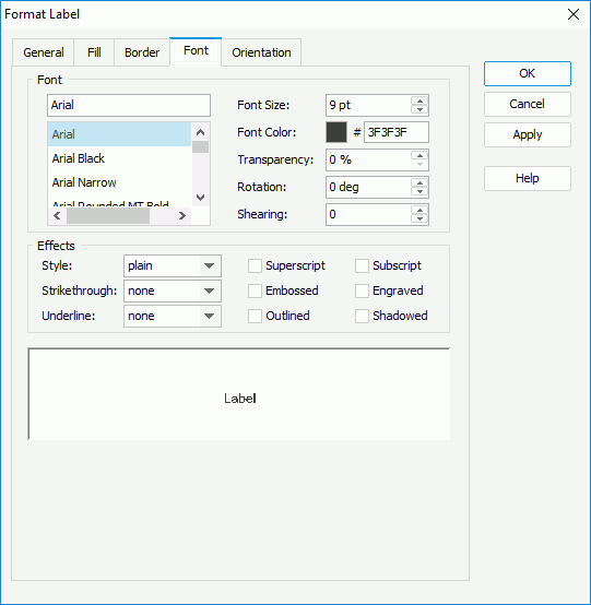 Format Label dialog box - Font