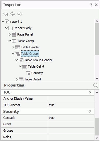 Properties Sheet for Table Group Object