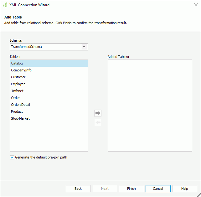 XML Connection Wizard - Add Table