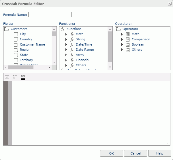 Crosstab Formula Editor dialog box