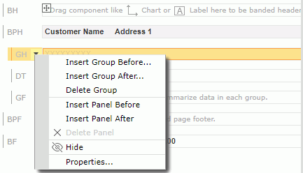 insert Banded Group by Shortcut Menu