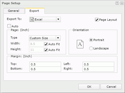 Page Setup dialog - Export tab
