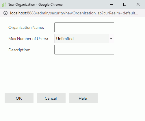 New Organization dialog box