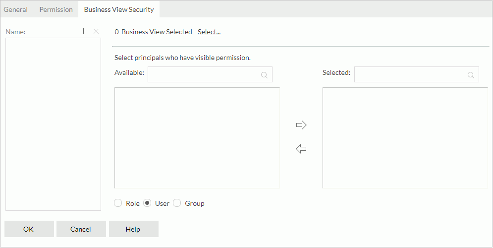 Properties dialog - Business View Security tab