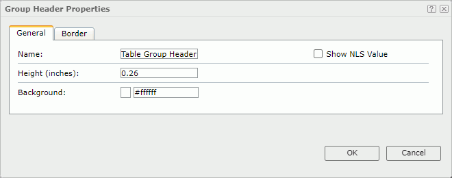 Table Header Properties dialog box - General tab
