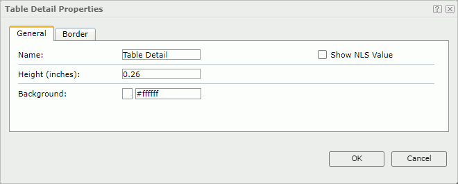 Table Detail Properties dialog box - General tab