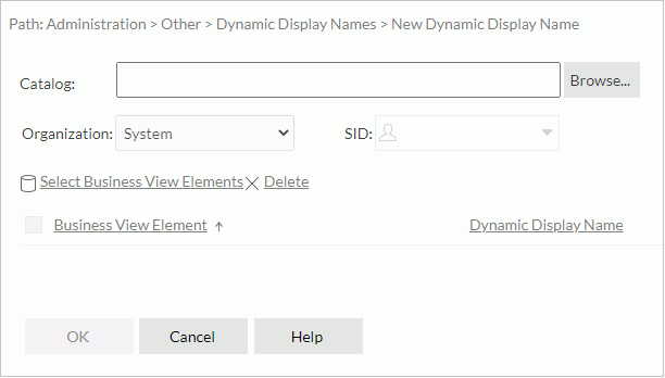New Dynamic Display Name dialog box