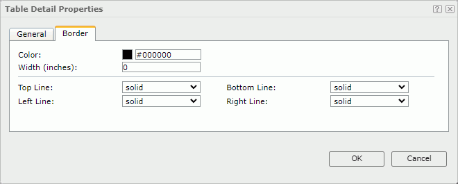 Table Detail Properties dialog box - Border tab