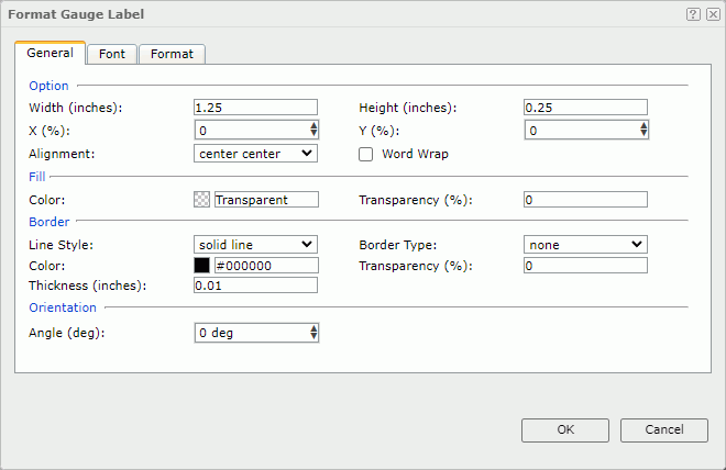 Format Gauge Label dialog box - General