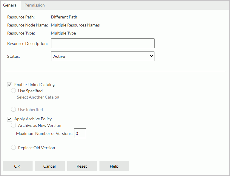 Multiple Type Properties dialog box - General tab