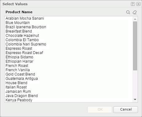 Select Values dialog box
