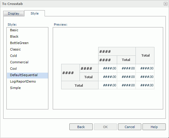 To Crosstab dialog box - Style tab