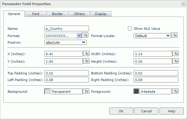 Parameter Field Properties dialog box - General tab