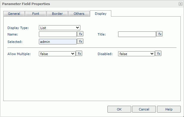 Parameter Field Properties dialog box - List Display Type