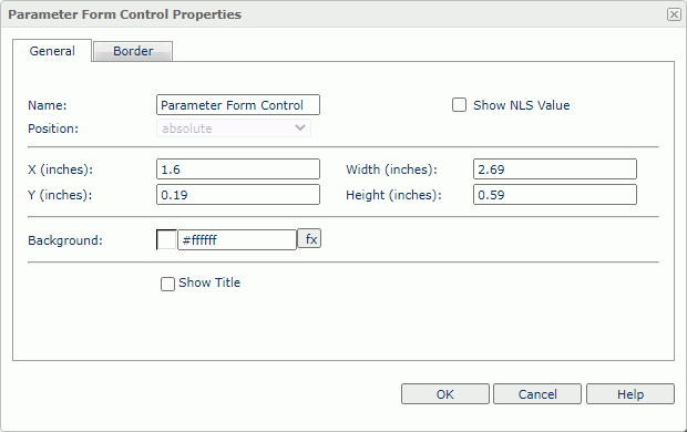 Parameter Form Control Properties dialog box - General tab