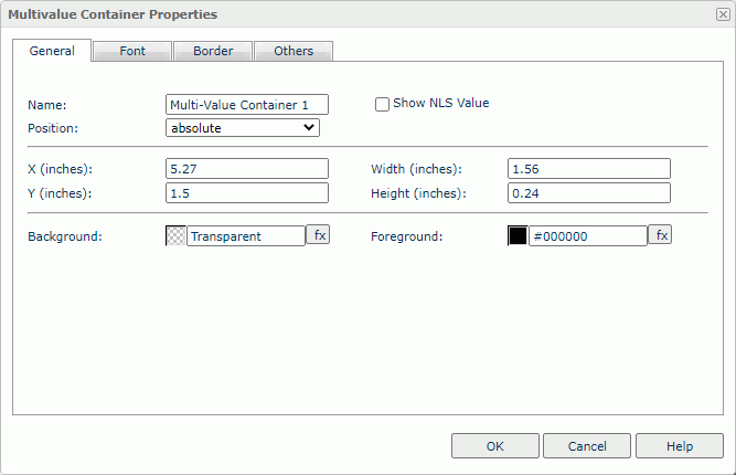 Multivalue Container Properties dialog box - General tab