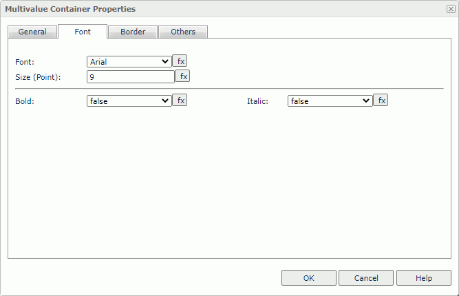 Multivalue Container Properties dialog box - Font tab