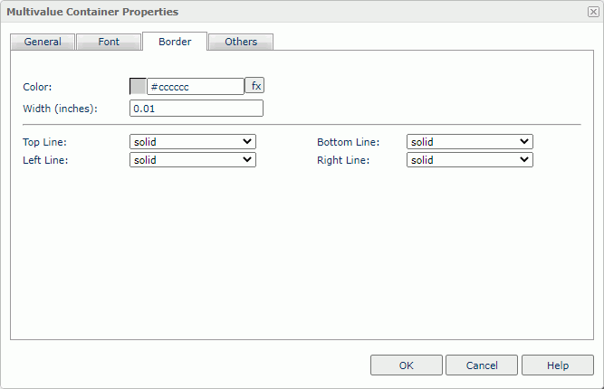 Multivalue Container Properties dialog box - Border tab