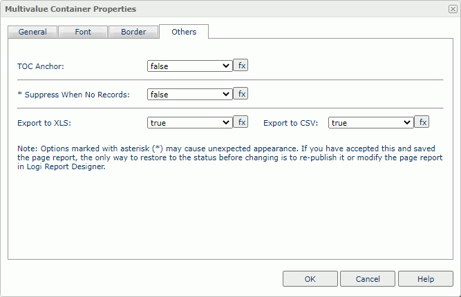Multivalue Container Properties dialog box - Others tab