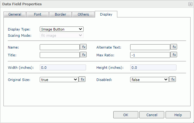 Data Field Properties dialog box - Image Button Display Type