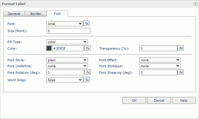 Format Label dialog box - Font tab