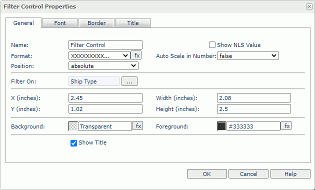 Filter Control Properties dialog box - General tab