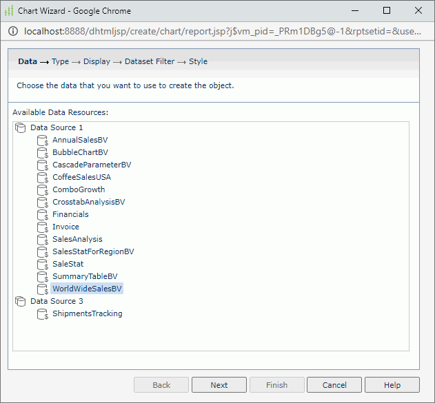 Chart Wizard - Data screen