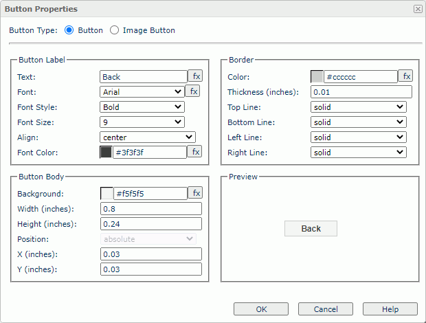Button Properties dialog box - Button